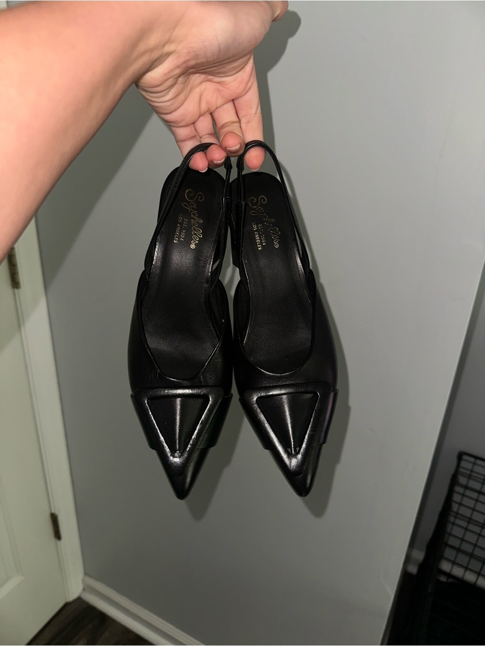 Seychelles Black Pointed Slingback Pumps with Geometric Toe